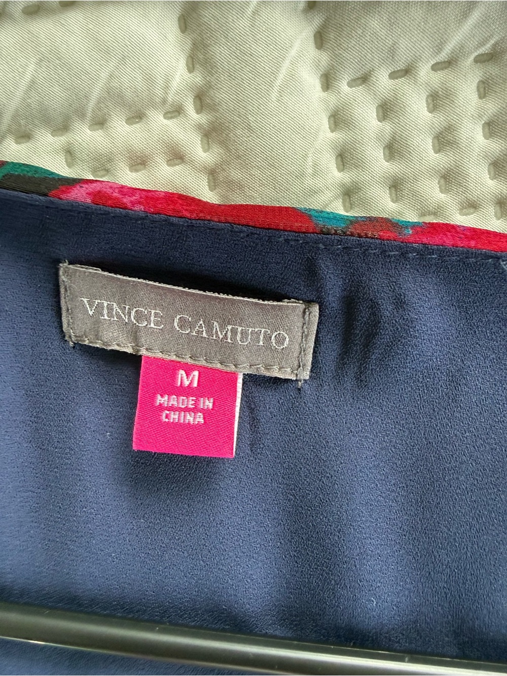 Vince Camuto Navy Blouse with Pink & Teal Accents - Picture 6 of 11